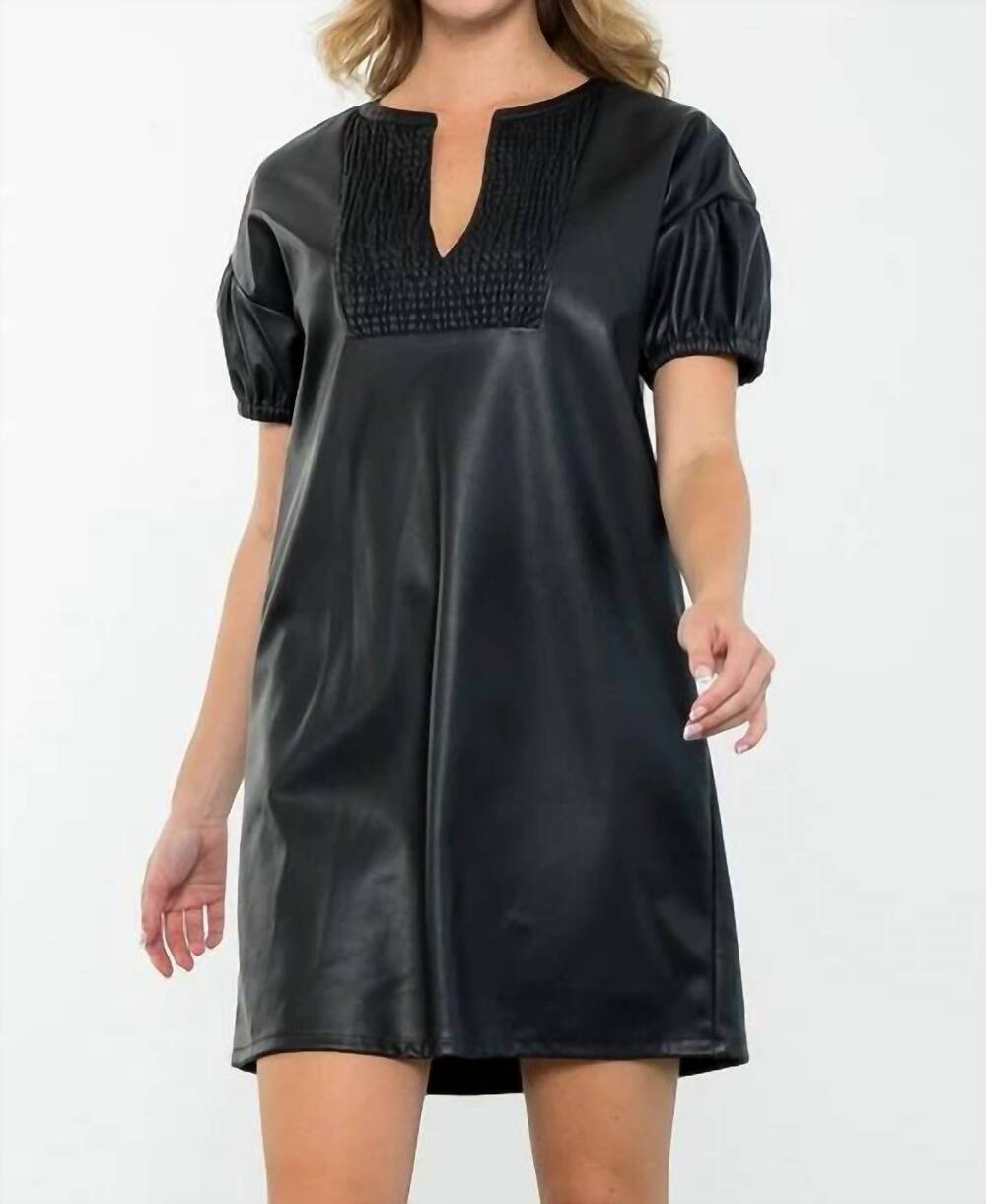 NEW THML short sleeve leather dress in black